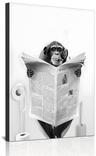 ZFTCN Art mural amusant au motif de journal - Tableau mural animal sur toilettes - Toile en noir et blanc - Décoration de salle de bain et chambre à coucher - Sans cadre - 50 x 70 cm