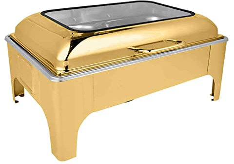 Chafing Dish Hydraulic Glass Cover Buffet Stove - 9L Gold Stainless Steel Heating Square Heat Preservation Stove for Hotels, Restaurants, Parties