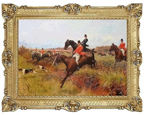 Lnxp Wunderschönes Gemälde 90x70 cm Reiter auf der Jagd Pferde Pferd Englischer Jäger Exklusiv Bilder Reproproduktion Kunstdruck 58B