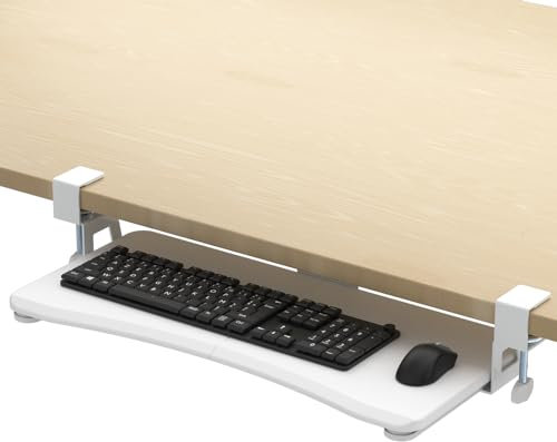 suptek Tastaturablage, Tastaturständer Unter dem Schreibtisch Ausziehbar mit Stabilem C Klemme, 650x 300mm Ausziehbare Plattform Computer Tastaturablage zum Tippen, Weiß, DSF1