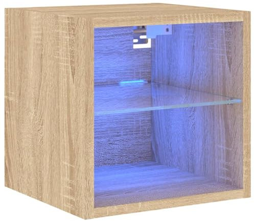 vidaXL Meuble TV Mural avec Lumières LED, Armoire de Télévision Suspendue avec Étagère, Meuble Télé Flottant, Moderne, Chêne Sonoma Bois d'Ingénierie
