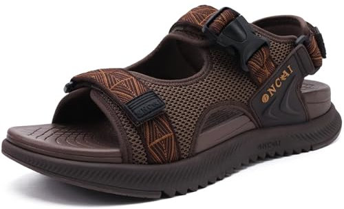 ONCAI Walking Sandals Men,Arch Support Hiking Trail Man Fisherman Sandals,Breathable Mesh Water Beach and Orthopedic Father Sports Recovery Slides with Adjustable Strap Brown Size 9