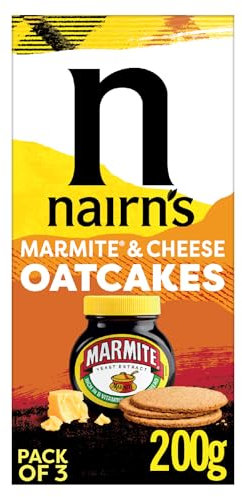 Nairn's Marmite & Cheese Oatcakes - Wholegrain Oats - Healthy Snacks - Plant Based Oatcake - High in Fibre - Pack of 3