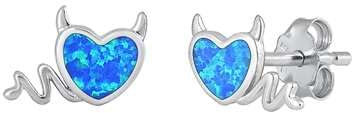 Sterling Silber Blau Opal Herz Teufel Ohrringe.. (KEOEL451157-BO)