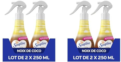 SOUPLINE - Brume de Linge 3D Parfum Coco - Spray Pour Rafraîchir le Linge - Parfume Instantanément - Complément idéal à votre adoucissant - Lot de 4 X 250 ml