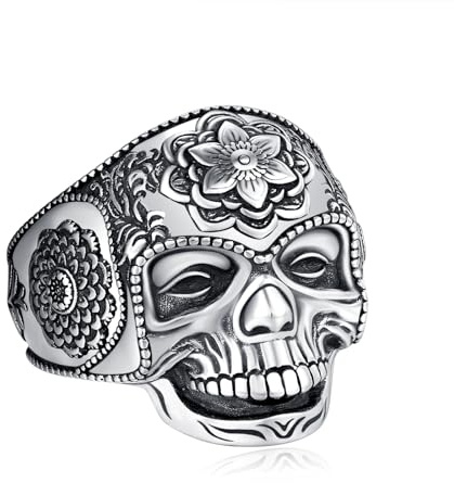 praymos 925 Sterling Silver Punk Rock Rings Skull Thumb Ring Victorian Hollow Open Adjustable Rings for Women Men Size 7 to 9