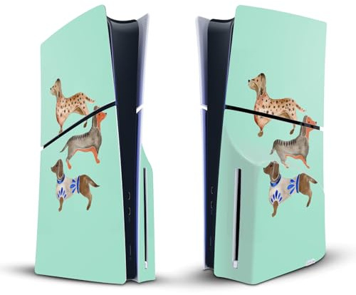 Head Case Designs Offizielle Cat Coquillette Dachshunde Kunst Mix Vinyl Haut Gaming Aufkleber kompatibel mit Sony PlayStation 5 PS5 Slim Disc Edition Console
