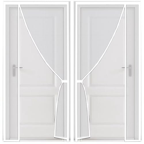 Porta con zanzariera magnetica, 180x185cm Chiusura magnetica dall'alto verso il basso Zanzariere anti zanzare automatiche, per balcone del soggiorno Bianco
