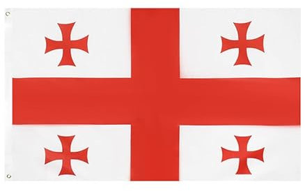 Hrlace Große Flagge für 2024 Sportveranstaltungen Euro 24 Länder 90 x 150 cm für EM Deko 100% Polyester mit Messing-Ösen Premium Wetterfeste Flaggen für Draußen und Drinnen, 1 Stück Georgien