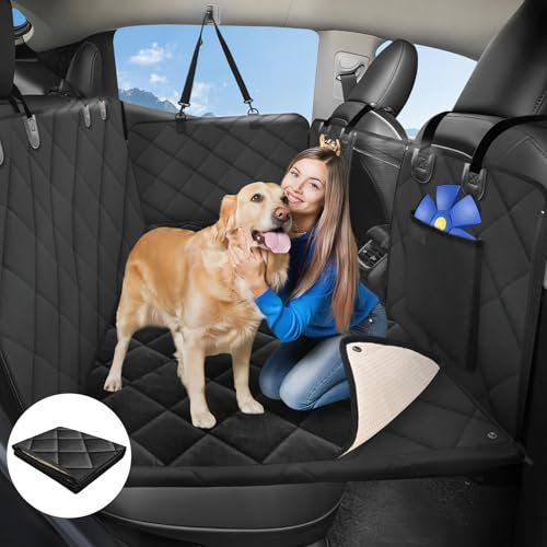 ROUWINNE Hundedecke Auto Rückbank – Großer Raum, Hunde Autositz Rückbank,Harte Bodenstütze bis 181 kg, Wasserdicht Hundebett Auto Rückbank, Kratzfest Hundebett für Autos mit Decke