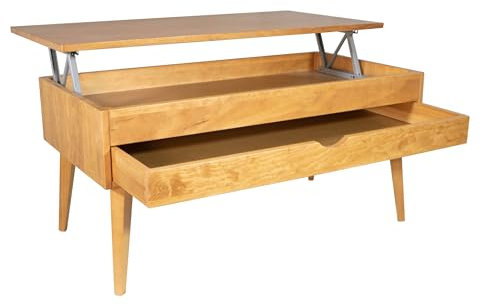 LoMasCasa Couchtisch aus der Sonka-Kollektion, höhenverstellbar, mit ausziehbarer Schublade aus natürlichem Massivholz, erhältlich in Kirschholzfarben, mit konischem Bein, 100 x 50 x 48 cm