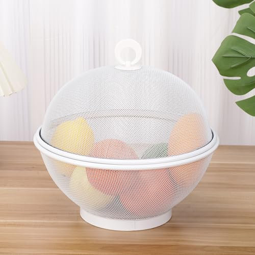 WJUHYGTF Fruit Basket with Fly Repellent Insect Screen, Fruit Bowl Metal with Lid Fruit Fly Repellent Fruit Net Against Fruit Flies Modern Fruit Storage,White