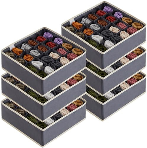 Lifewit 6 Stück Socken Unterwäsche Schubladen Organizer,24 Zellen Ordnungssystem Kleiderschrank Schrank Organizer,Wickelkommode Organizer Aufbewahrungsboxen für Kleidung Unterwäsche, Krawatten, Grau