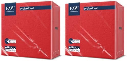 PAW - Airlaid Servietten (40 x 40 cm) I 50 Stück I Einfarbig I Stoffähnlich I Elegante Tischdekoration I HoReCa I Zu wichtigen Anlässen wie Hochzeiten, Feiern, Weihnachten I Unicolor: Rot