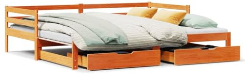 Brokky Tagesbett Ausziehbar mit Schubladen Tagesbett Ausziehbar Bett Mit Schubladen Bett Sofabett Tagesbett 90x190 cm Massivholz Kiefer