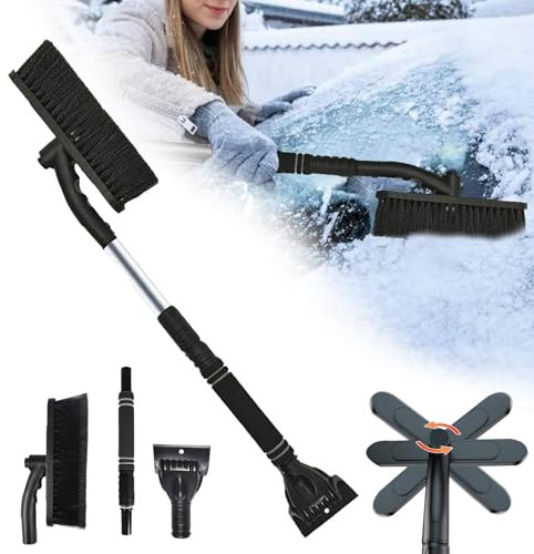 Amebleak Auto Eiskratzer 80cm, 3 in1 Auto Reinigungsbürste Eiskratzer Schneebesen mit Besen und 360 Grad Bürstenkopf, Auto Schneebürste Schneekratzer mit Schaumstoffgriff für PKW LKW SUV (Schwarz)