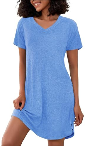 Marvmys Camisones Mujer Tallas Grandes Verano Camisón Agodón Pijama de Manga Corta con Bolsillos L-4XL