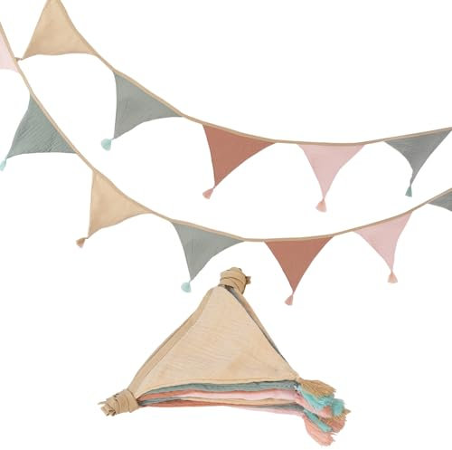 Wimpelkette Kinderzimmer YOURKAY Stoff Wimpelkette, Wimpelkette Musselin Baumwolle,Wimpelkette Outdoor Wetterfest Kinderzimmer Deko, Wanddeko Geschenk,Babyzimmer Dekoration Gartenparty Happy Birthday