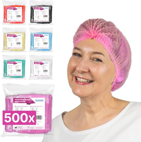 500x ARNOMED® Einweg Haarnetz, Einweghauben Kopf Pink, Klipphauben M | Haube für OP, Gastronomie & Hygiene, Haarhaube Einweg, Einweg Kopfhaube, Netz für Haare, Haarschutzhaube M - 52 CM