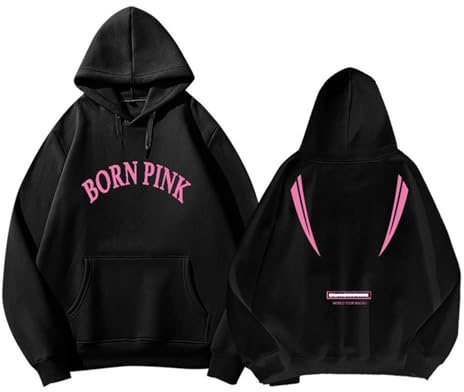 BLI-NK Album Born Pink Hoodie Support Bedrucktes Merch-Sweatshirt Baumwoll-Reißverschluss-Shirts(Black,S)