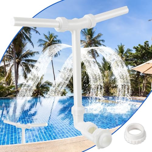 LALAGO Fuente de Piscina, Fuente de Agua Ajustable de Doble Chorro, Fuente Piscina Cascada con Adaptador, Fuente para Piscinas para Piscinas Exteriores Enterradas y sobre el Suelo (Blanco)