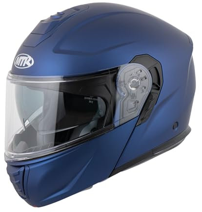 MTR K-4 Evo Klapphelm, als Jethelm & Integralhelm ECE 22.06 Geprüft, Motorradhelm mit Sonnenvisier, Mopedhelm mit Komfort-Innenfutter, Motorradhelm Herren & Damen, Matt Blau, S