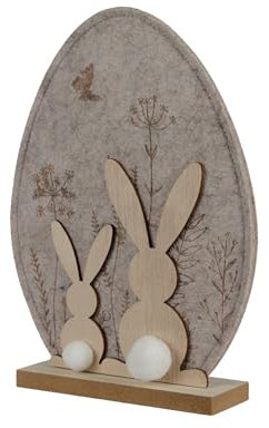 Dekofigur Osterei mit Osterhasen 25cm Filz Holz - Dekoei mit Hasen für Ostern Frühling - Osterdeko Osterschmuck - Osterfiguren Ostergeschenk - Frühlingsdeko Tischdeko - Beige Natur