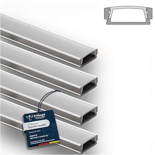 INNOVATE U-12 SLIM LED Profil 2m Silber 4er-Set 17x6mm Diffusor Milchig | Aluprofil für LED Streifen 2m 12mm I Kühlkörper Indirekte Beleuchtung Wohnzimmer I Alu U Profil Indirekte Beleuchtung Decke