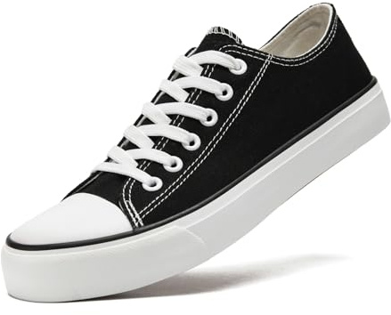 sharllen Canvas Shoes Women Ladies Low Top Sneakers Classic Lace Up Trainers for Men Women Canvas Plimsolls Pumps Casual Tennis Shoes(Black 235)