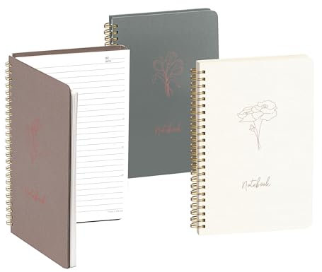 Jekohor Elegantes A5-Notizbuch-Set (3 Stück) – Liniert, 150 Blätter (300 Seiten), 100 g/m² Papier, Hochwertiger Leinen-Hardcover mit Spiralbindung und Innentasche Stilvoll für Frauen Beruf Uni Alltag