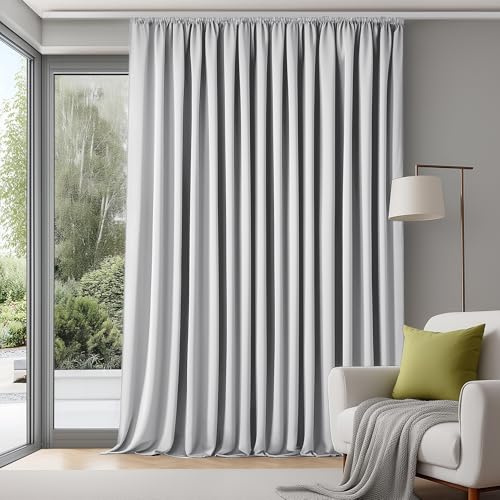 Deconovo Extra Breite Gardinen Wohnzimmer mit Kräuselband Blickdicht Vorhänge für Schiene Raumteiler Vorhang Verdunklungsvorhänge Kälteschutz, 245x300 cm(HöhexBreite), Silber Grau, 1 Stück