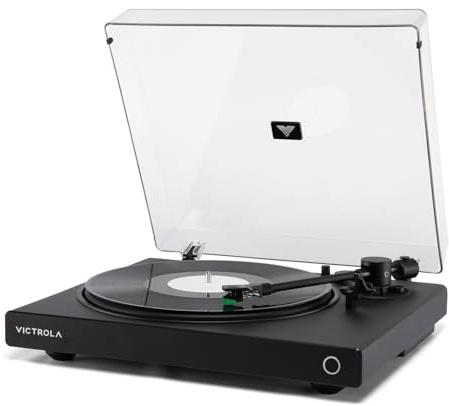 Victrola Wave – Bluetooth Turntable with Auracast – 2-Speed Vinyl Record Player, Audio Technica AT-VM95E Cartridge, Hi-Res aptX HD and Adaptive Bluetooth Streaming, Auracast Broadcast Audio (Black)