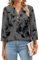 Aokosor Womens 3/4 Sleeve Tops Ladies Blouse V Neck Tunic Long Sleeve T Shirts Curved Hem Office Wear Grey Black Floral Plus Size 18-20 for UK