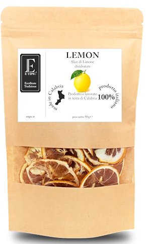 Slices di Limone disidratate | Fette Limone Naturali | E Tipic | Limoni Foglia Italiane | versatili e pronte all’uso per i tuoi cocktail | 50g