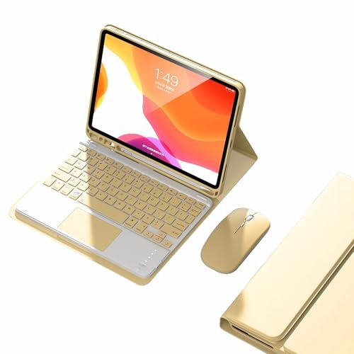 JZCZMCE Keyboard Case for iPad (A16) 11th/10th Generation 2022/2025, Magnetic Detachable Wireless Keyboard, Built-In Pencil Holder, Ultra-Slim Protective Case with Bluetooth Mouse,Yellow