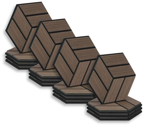 Homestyle4u 16 Stück Hexagon Akustikplatten 30x26x2 cm Braun Schallschutz Wandpaneele Akustische Behandlung Wanddekoration