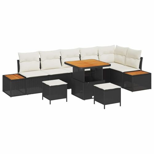 vidaXL Gartensofa-Set 9 pcs Schwarz Poly-Rattan, Garten und Terrasse, Moderne Rattanmöbel, Outdoor-Sofa-Set, Sitzgelegenheit, Lounge