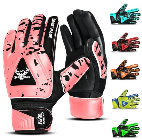 BEAST RAGE Guantes de Portero para niños y jóvenes,Guantes de Portero de fútbol para niños,Soporte de muñeca Doble,Agarre Fuerte,Guantes de fútbol con Palma Acolchada para niño