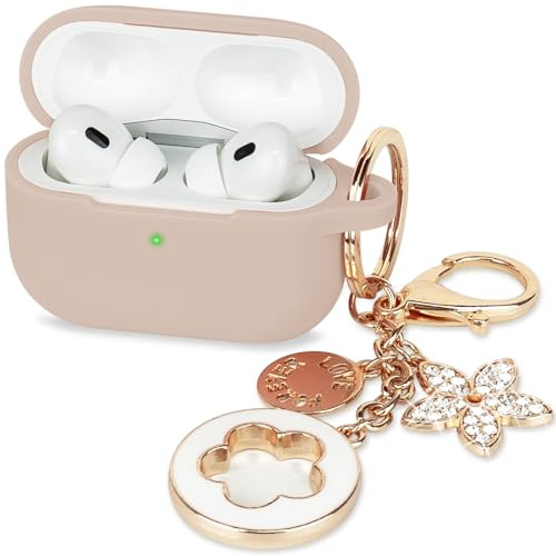 Schutzhülle für VOTILE Airpods PRO 3 (2025) – Schutzhülle für Damen, Silikon, iPods Pro, 3, kabelloses Zubehör, Ladehüllen, Mädchen, glitzernd, Schlüsselanhänger für Airpod, iPods Pro, 3, Milchtee