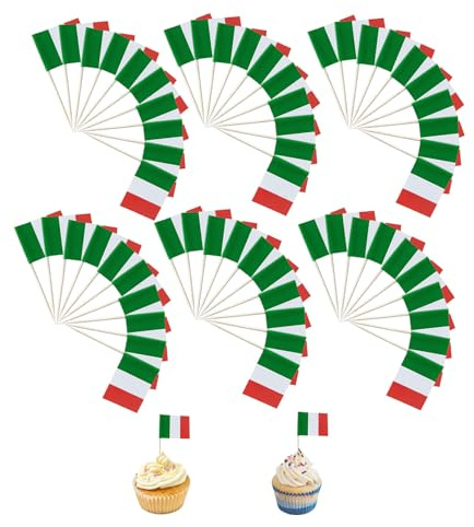 100 Stück Italienische Deko Zahnstocher Flaggen,Cocktail Deko,Italien Deko Italienischer Abend,Italien Flagge,Italienische Tischdeko,Geeignet für die Fußball-Europameisterschaft,Kuchen-Bar-Dekoration