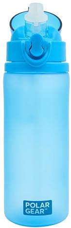 Polar Gear Kids Push Button Flip Cap 650ml Bottle - Leak-Proof Design with Secure Screw Cap & Soft Silicone Straw, Azure
