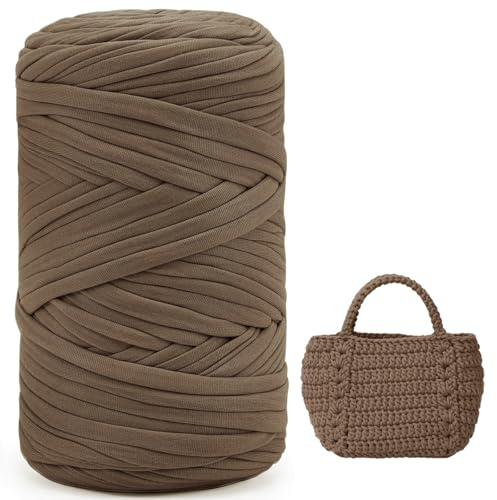 iEGrow 400 g T-Shirt Garn, Häkelgarn, Textilgarn für gehäkelte Körbe, geeignet für Handtasche, Taschen, Teppiche, Heimdekoration, DIY-Kunsthandwerk, Chunky Yarn für Anfänger Dunkelbraun