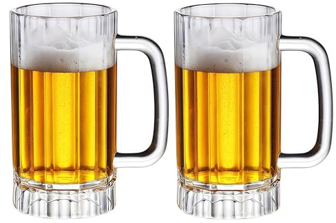 HAOHEJIA Plastic Pint Glasses Set of 2, 470ml Beer Mugs with Handle, Reusable Beer Stein Set Drinking Glass for Club, Bar, Party