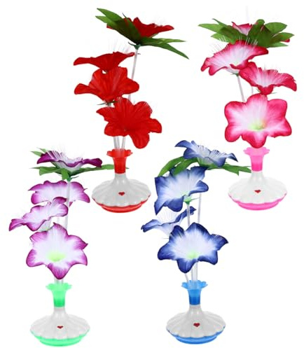 MOTHNUR 4 Stück LED Glasfaserlampe Bunte Künstliche Blumen Tischleuchte Batteriebetrieben mit Stabilem Vasefuß Romantisches Dekolicht für Innenräume Zufällige Farbe Zufällige Farbe