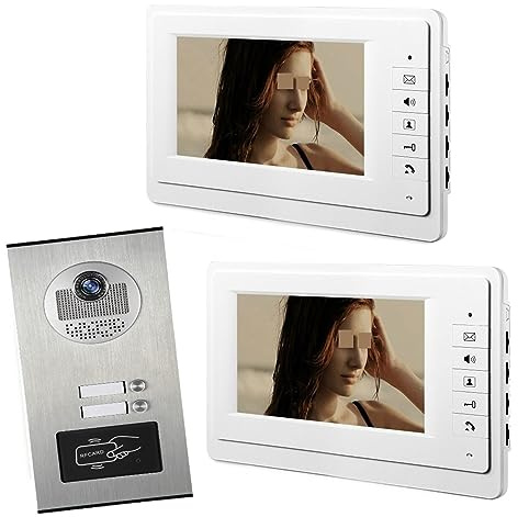 WAFOHSR 7 Pollici 2/3/4/5/6 Appartamento/famiglia Videocitofono Citofono RFID 1000TVL Telecamera Campanello For Visione Notturna Acqua Audio Bidirezionale(D KIT)