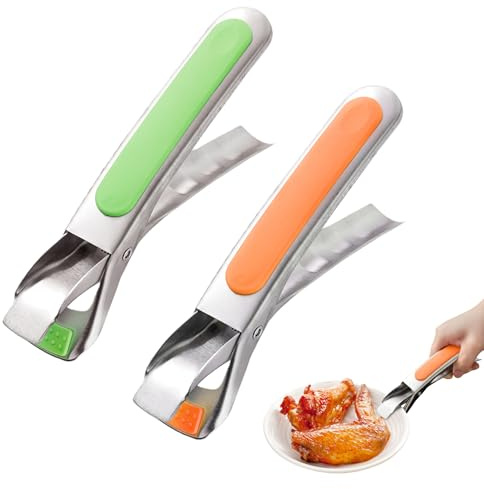 GVSS 2 Stück Greifzange aus Edelstahl, 16,8 cm, mit rutschfestem Silikongriff, hitzebeständig, für Luft, Ofen, Mikrowelle und Töpfe