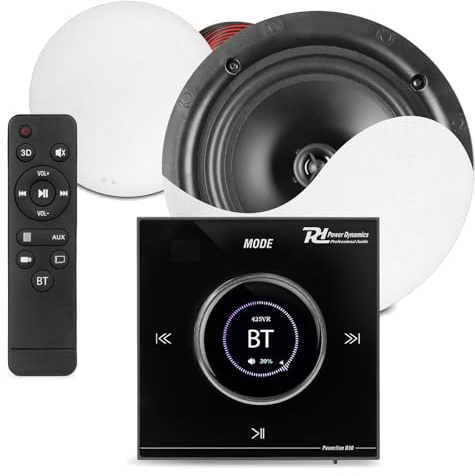 Powerline B50B Bluetooth Ceiling Speaker System with 2x 8 Low Profile PD NCSS8 Speakers, In-Wall Amplifier, Touch LCD, Wireless Audio, Cables, Home Audio Ceiling Speakers Kit
