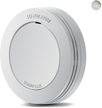 Safeliveo Détecteur de fumée Autonome,Batterie 10 Ans,Alarme 85 DB, Ultra-Fin, sans LED Clignotante,Fonction silencieuse, avec tampons adhésifs,1 Pièces