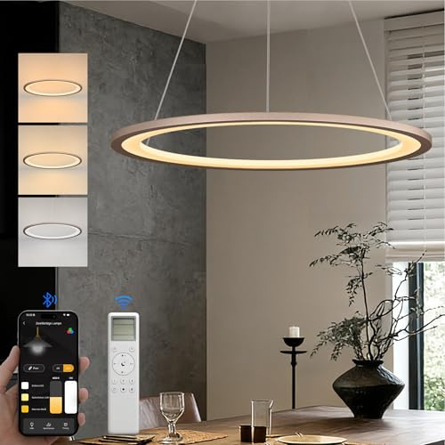 doporro LED Pendelleuchte, 60cm Dimmbare mit App & Fernbedienung | Moderne, Esszimmerlampe hängend, 3000–6000K, CRI≥95, höhenverstellbar für Esstisch & Wohnraum, Kaffee, Luvina01