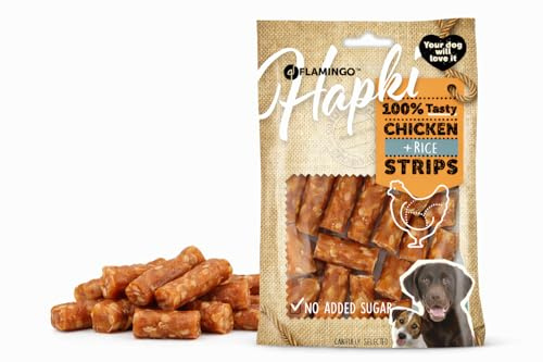 Hundeleckerli - Leckerli Hund - Flamingo Hapki Streifen mit Huhn, Reis & Sesam - 85 g - ohne Zuckerzusatz